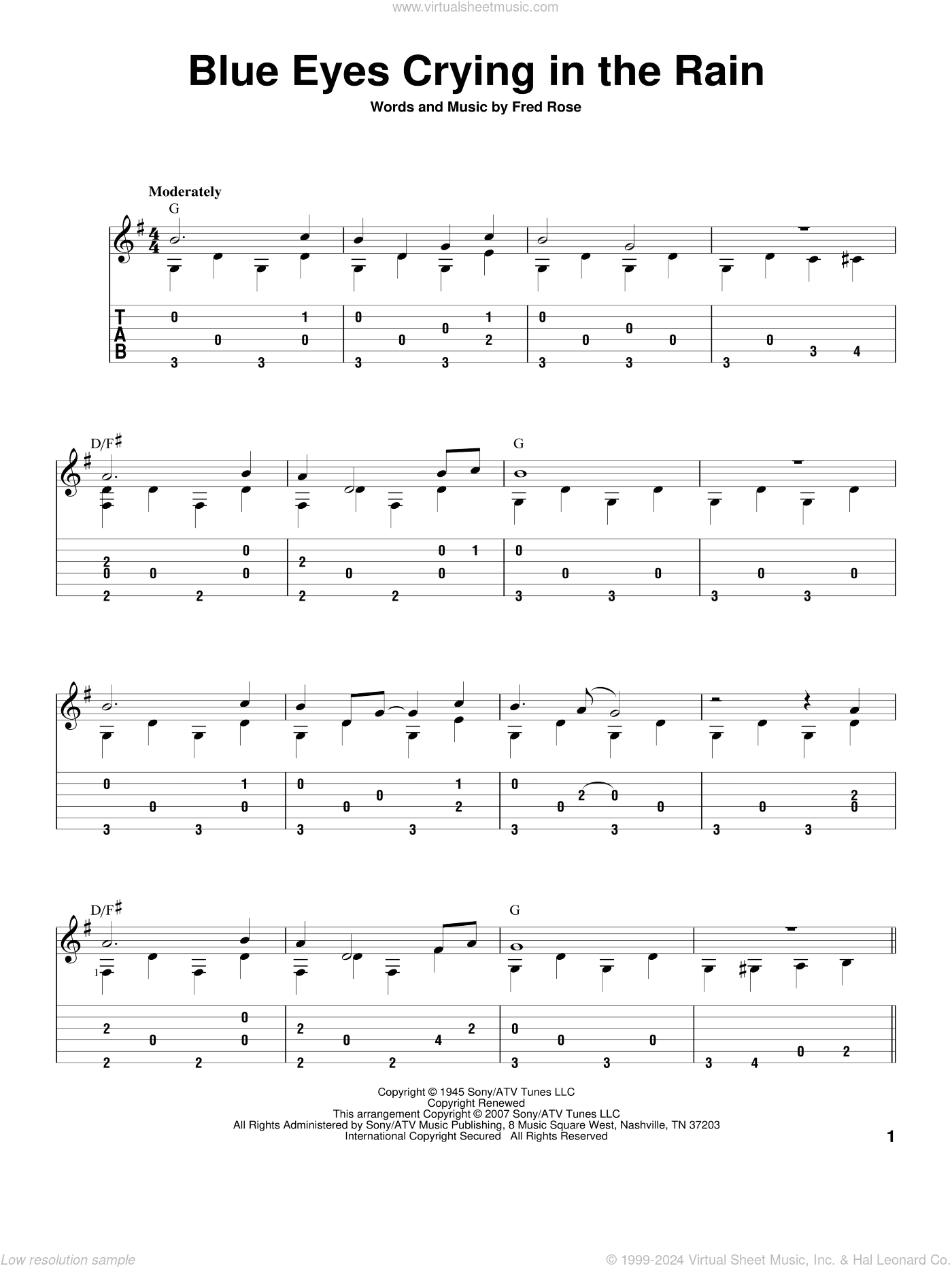 Blue Eyes Crying In The Rain, (intermediate)