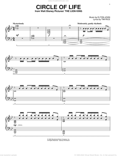 Circle Of Life (from The Lion King), (intermediate)