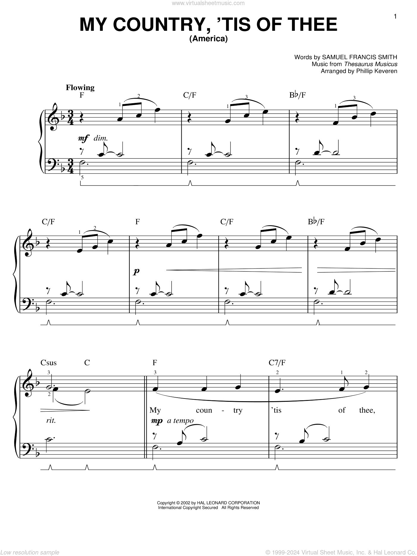 My Country, 'Tis Of Thee (America) (arr. Phillip Keveren)