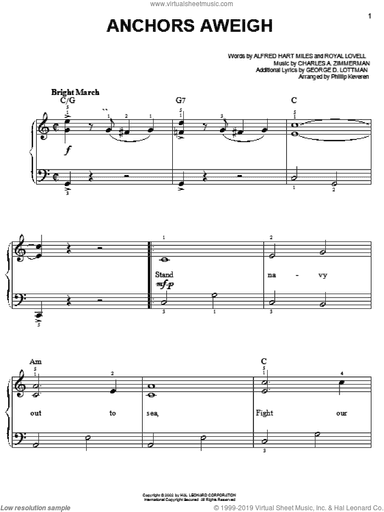 Anchors Aweigh (arr. Phillip Keveren), (easy)