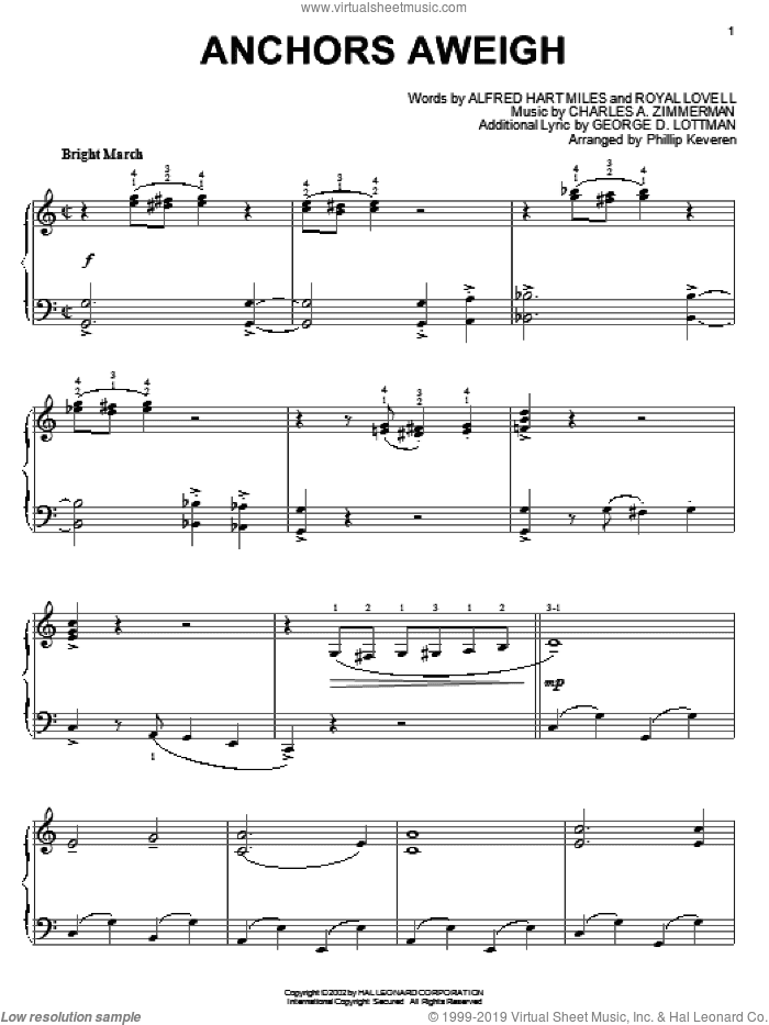 Anchors Aweigh (arr. Phillip Keveren), (intermediate)