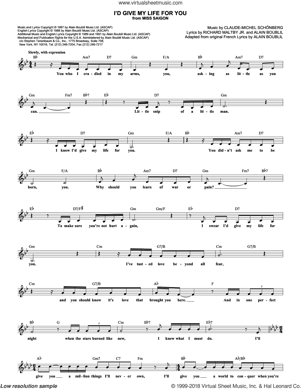 I'd Give My Life For You (from Miss Saigon)