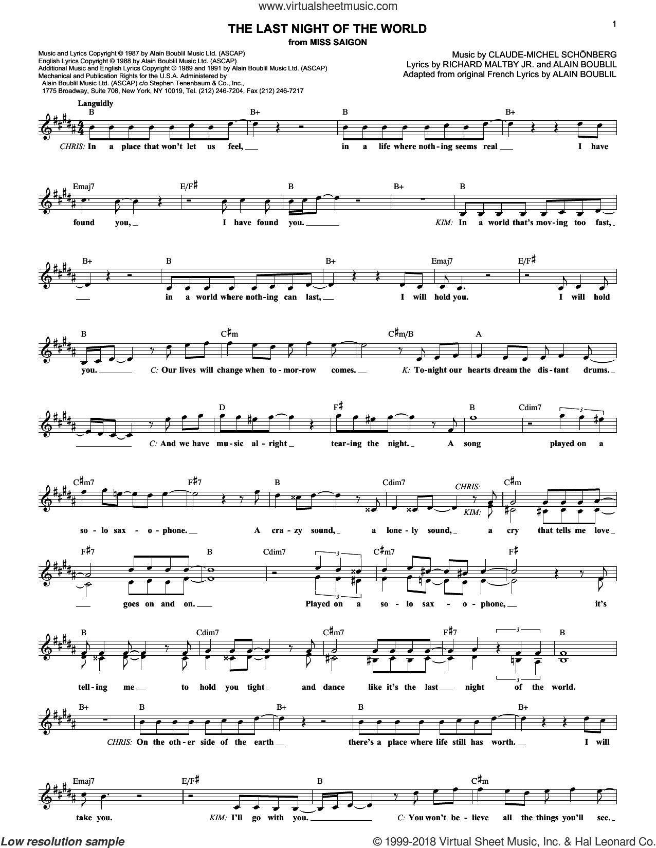 The Last Night Of The World (from Miss Saigon)
