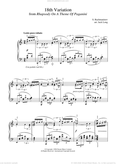 18th Variation (from Rhapsody On A Theme By Paganini) (arr. Jack Long)