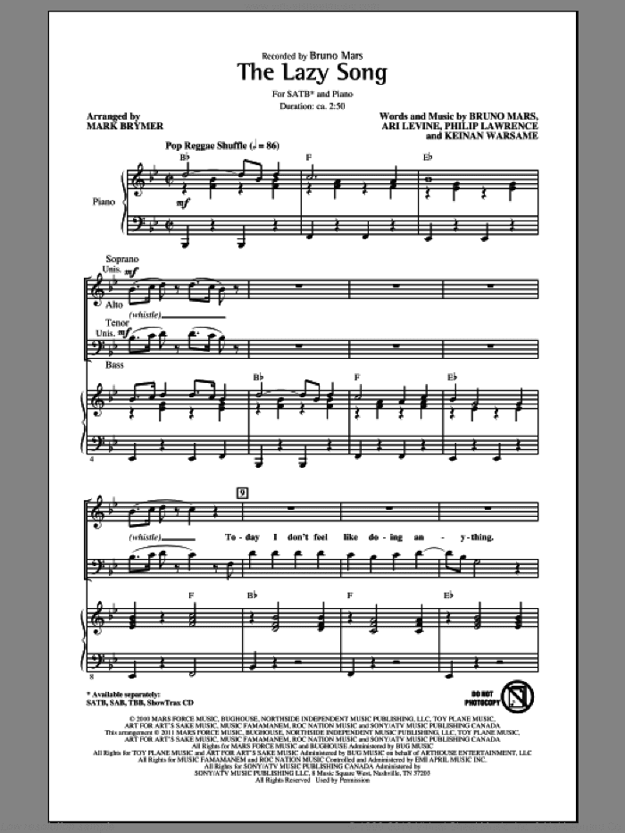 The Lazy Song (arr. Mark Brymer)
