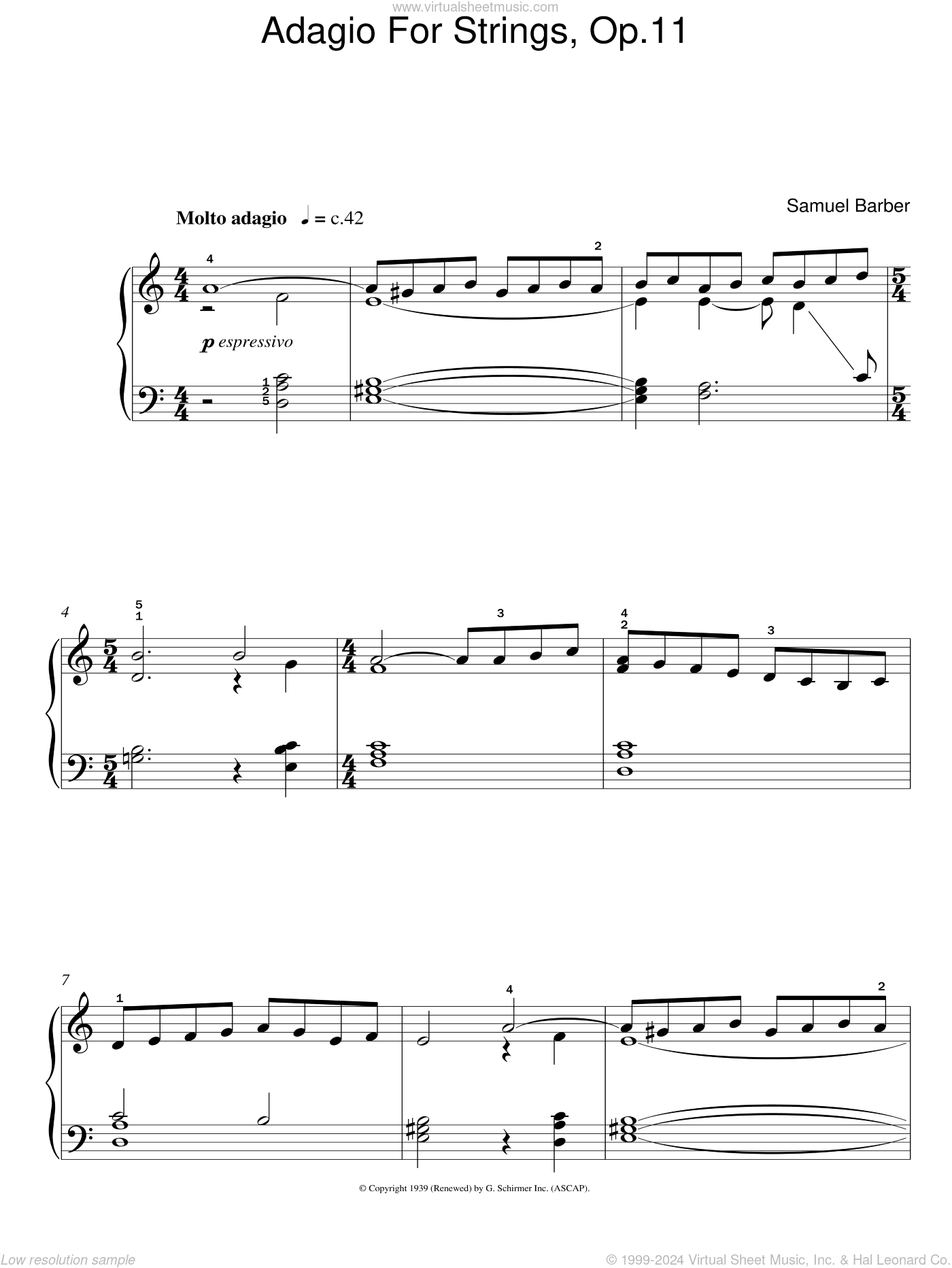 Adagio For Strings Op. 11, (easy)