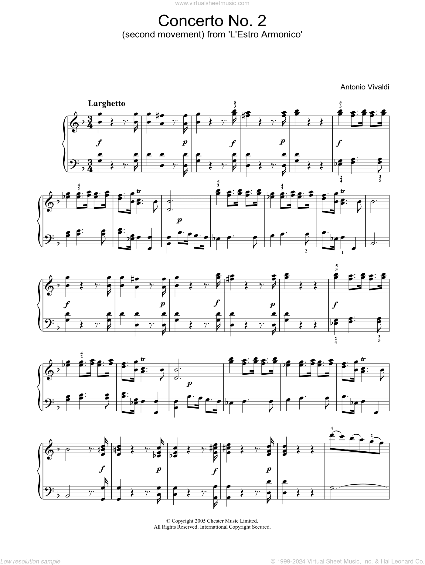 Concerto No.2 (2nd Movement: Larghetto) from 'L'Estro Armonico' Op.3