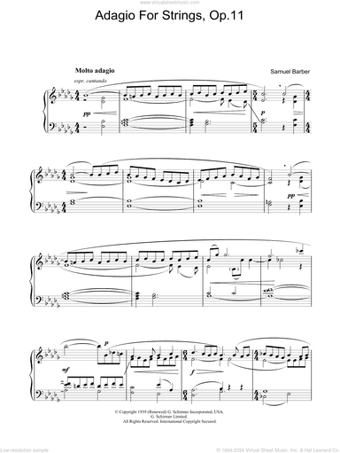 Adagio For Strings Op. 11, (intermediate)