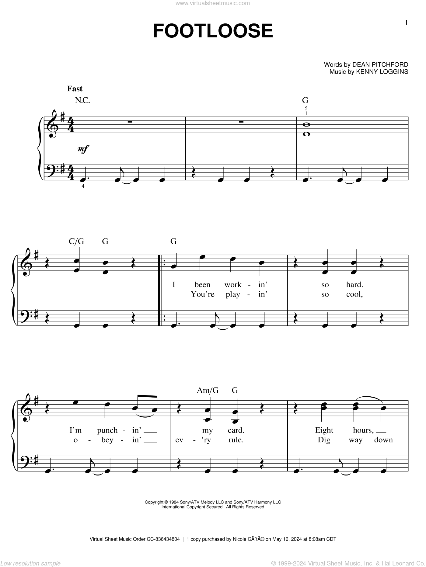 Footloose, (easy)
