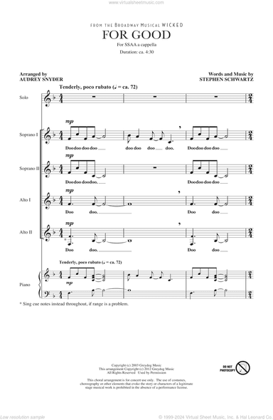 For Good (from Wicked) (arr. Audrey Snyder)