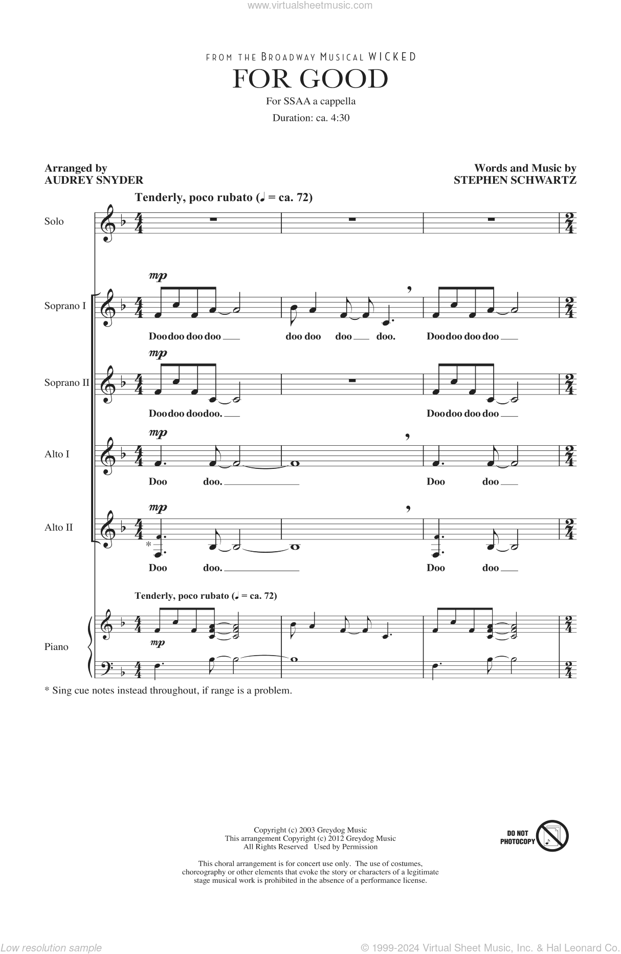 For Good (from Wicked) (arr. Audrey Snyder)