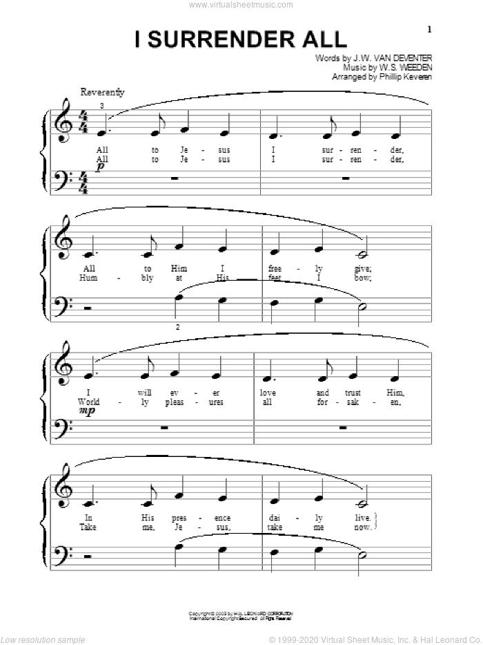 I Surrender All (arr. Phillip Keveren), (beginner)