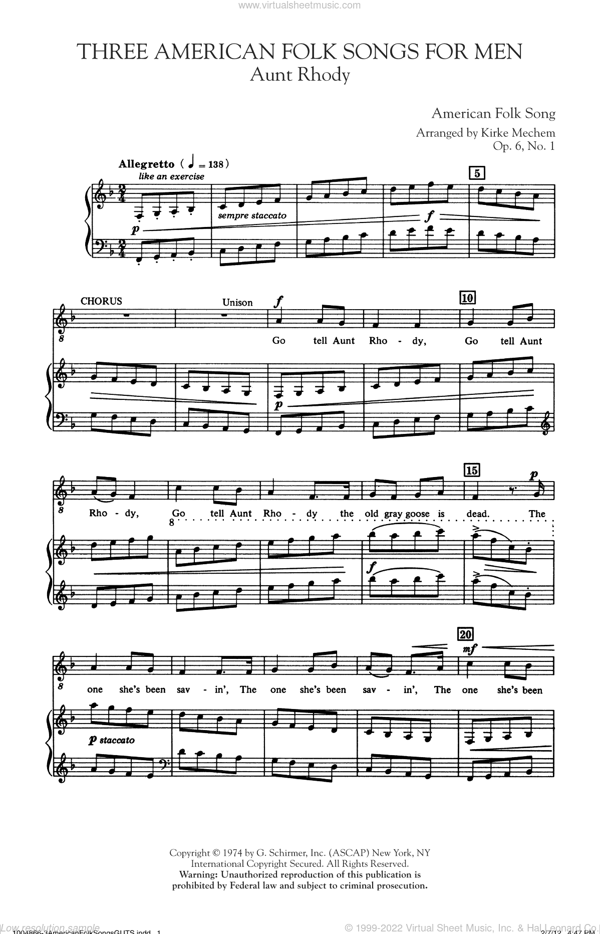 Three American Folk Songs For Men