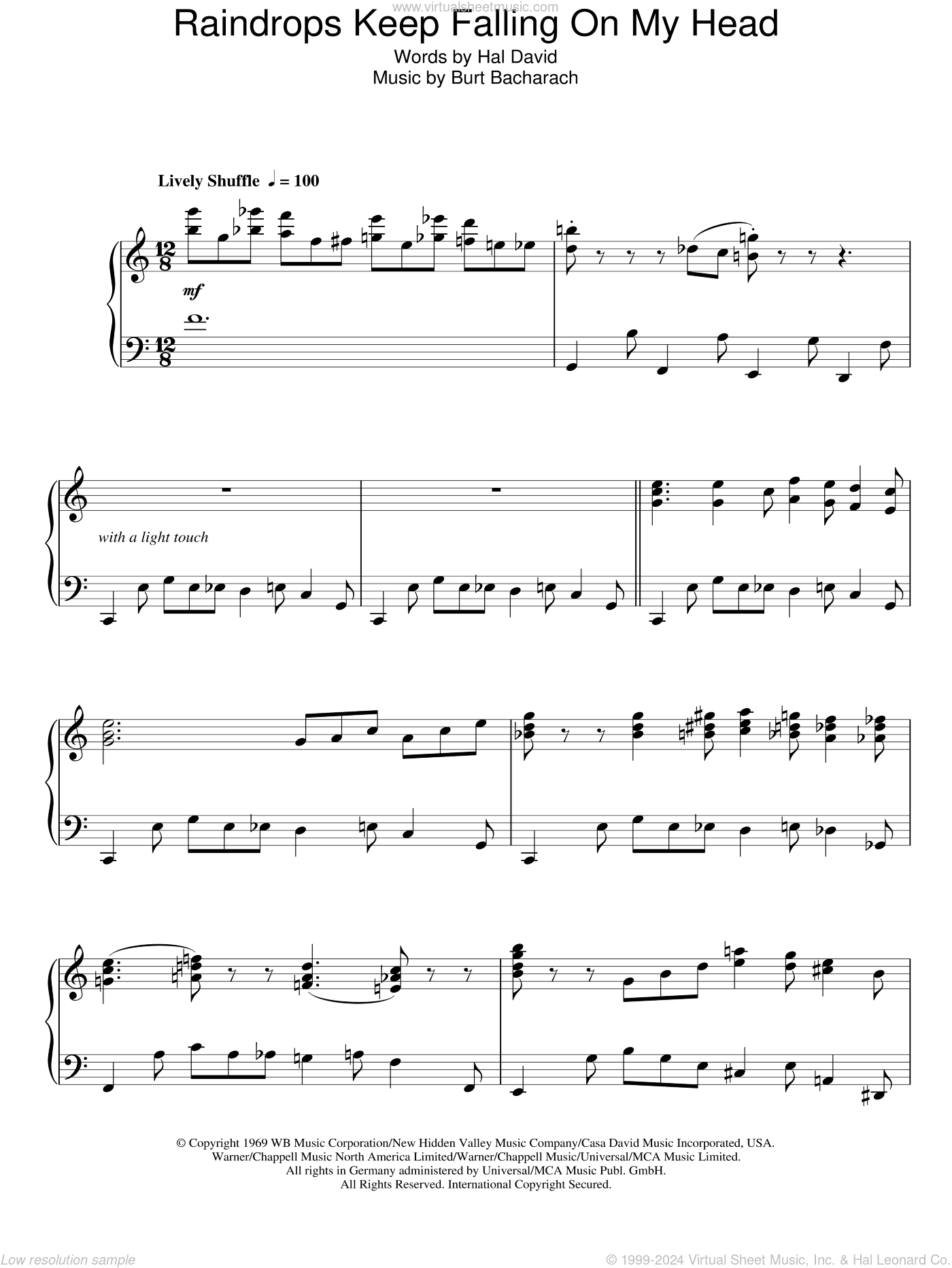 Raindrops Keep Falling On My Head, (intermediate)