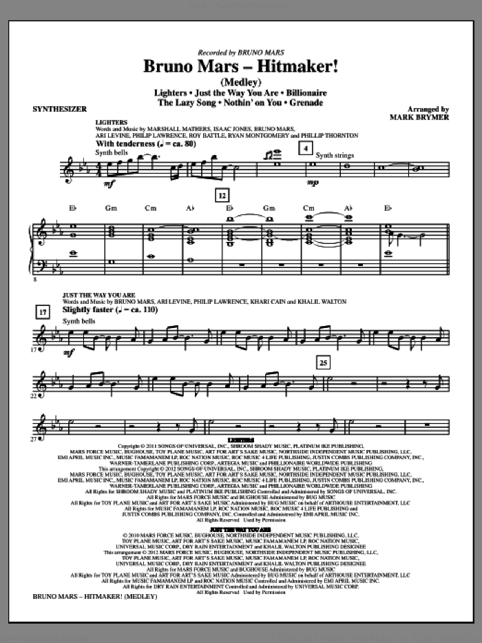 Bruno Mars: Hitmaker! (Medley) (complete set of parts)