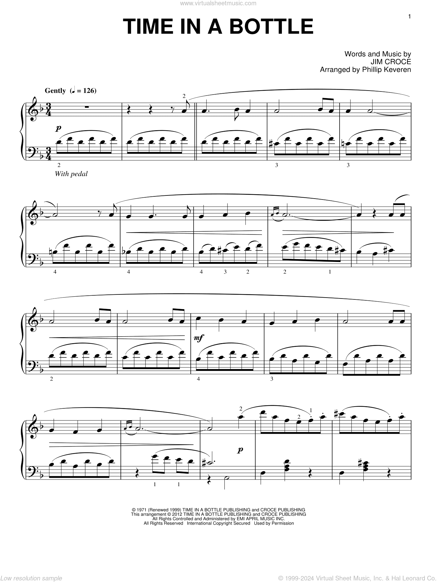 Time In A Bottle (arr. Phillip Keveren), (intermediate)