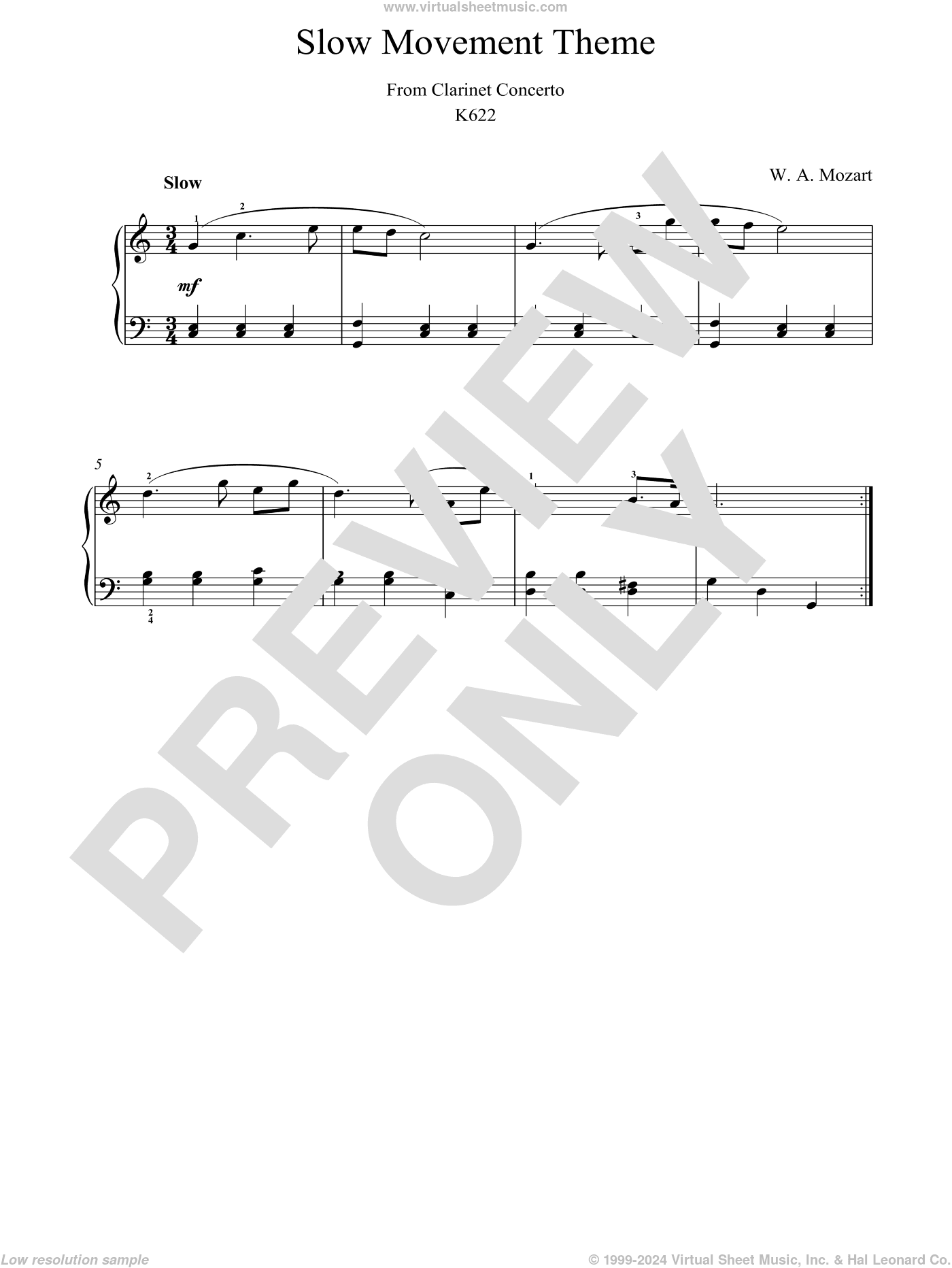 Slow Movement Theme from Clarinet Concerto