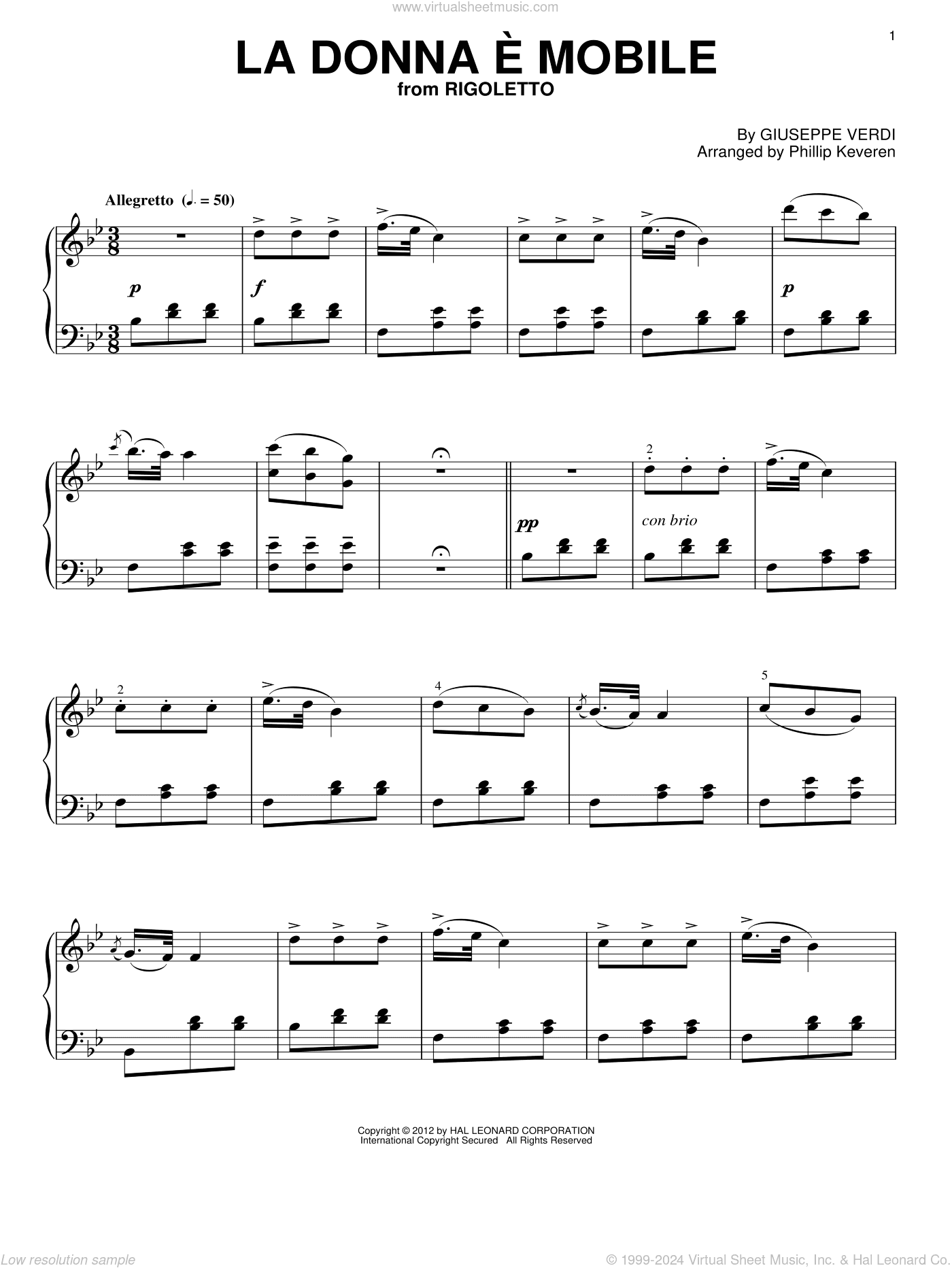 La donna e mobile (arr. Phillip Keveren)