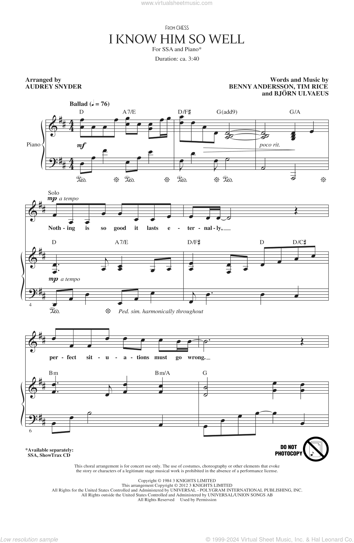 I Know Him So Well (from Chess) (arr. Audrey Snyder)