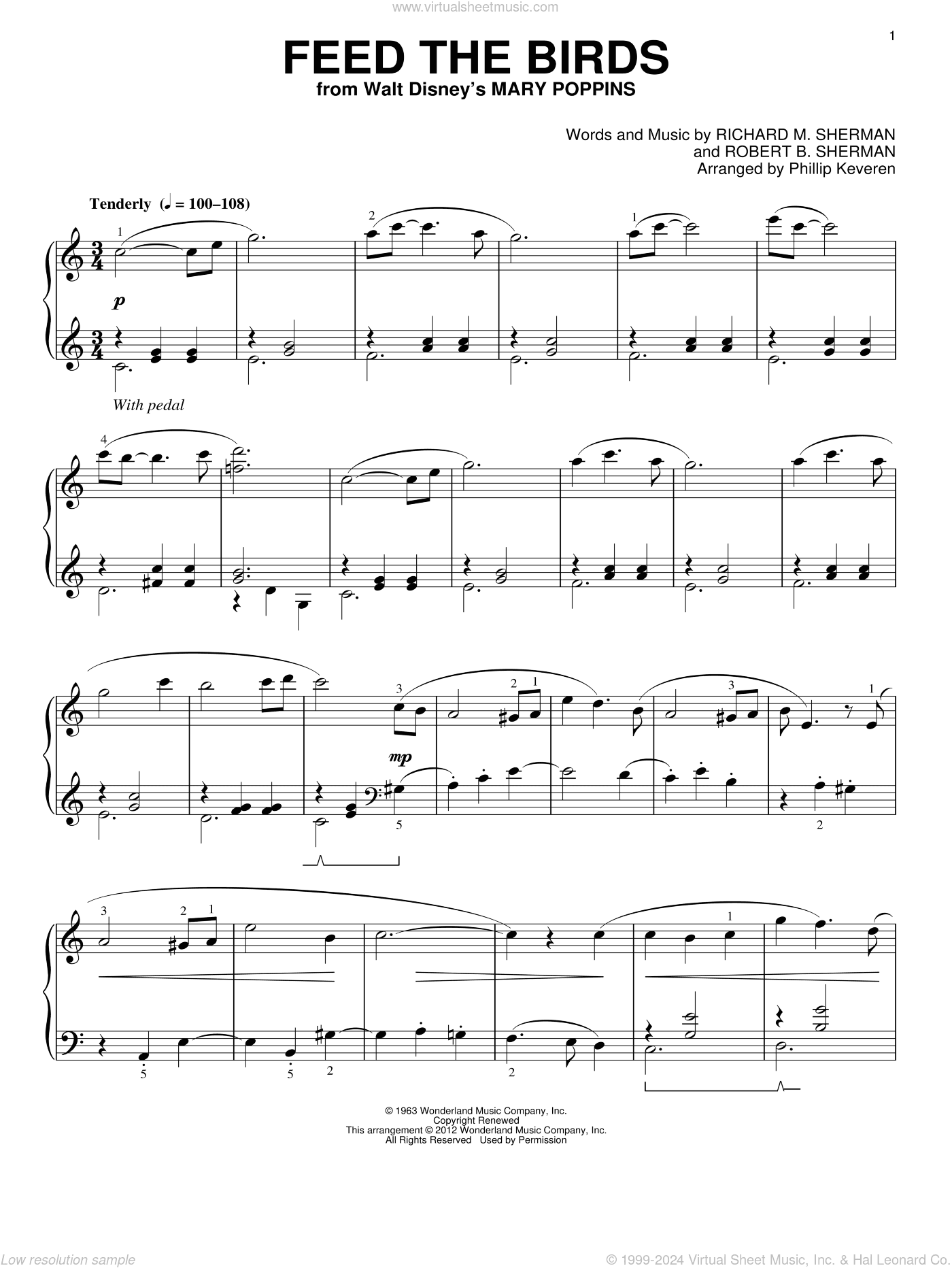 Feed The Birds (Tuppence A Bag) [Classical version] (from Mary Poppins) (arr. Phillip Keveren)