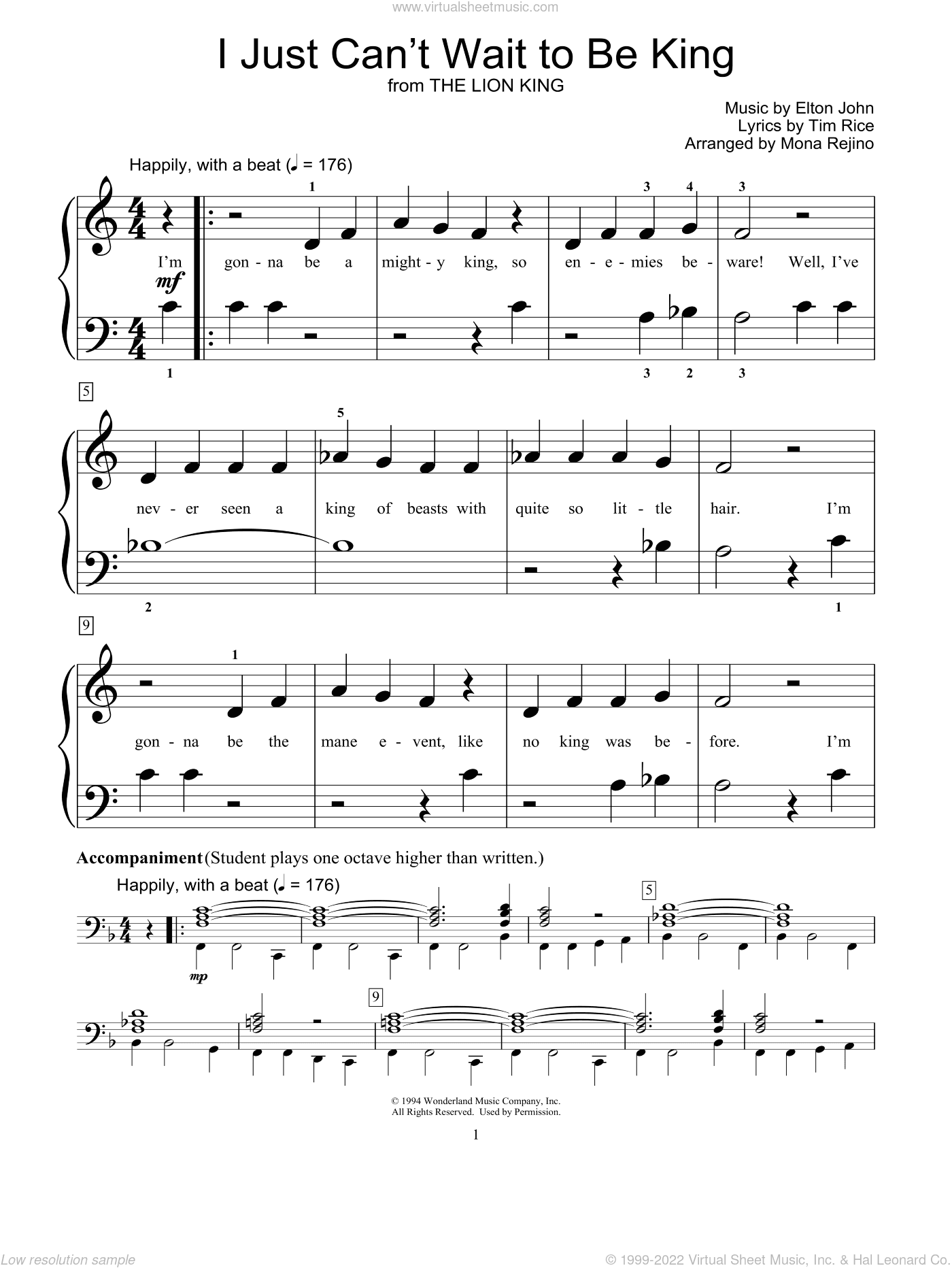 I Just Can't Wait To Be King (from The Lion King) (arr. Mona Rejino)