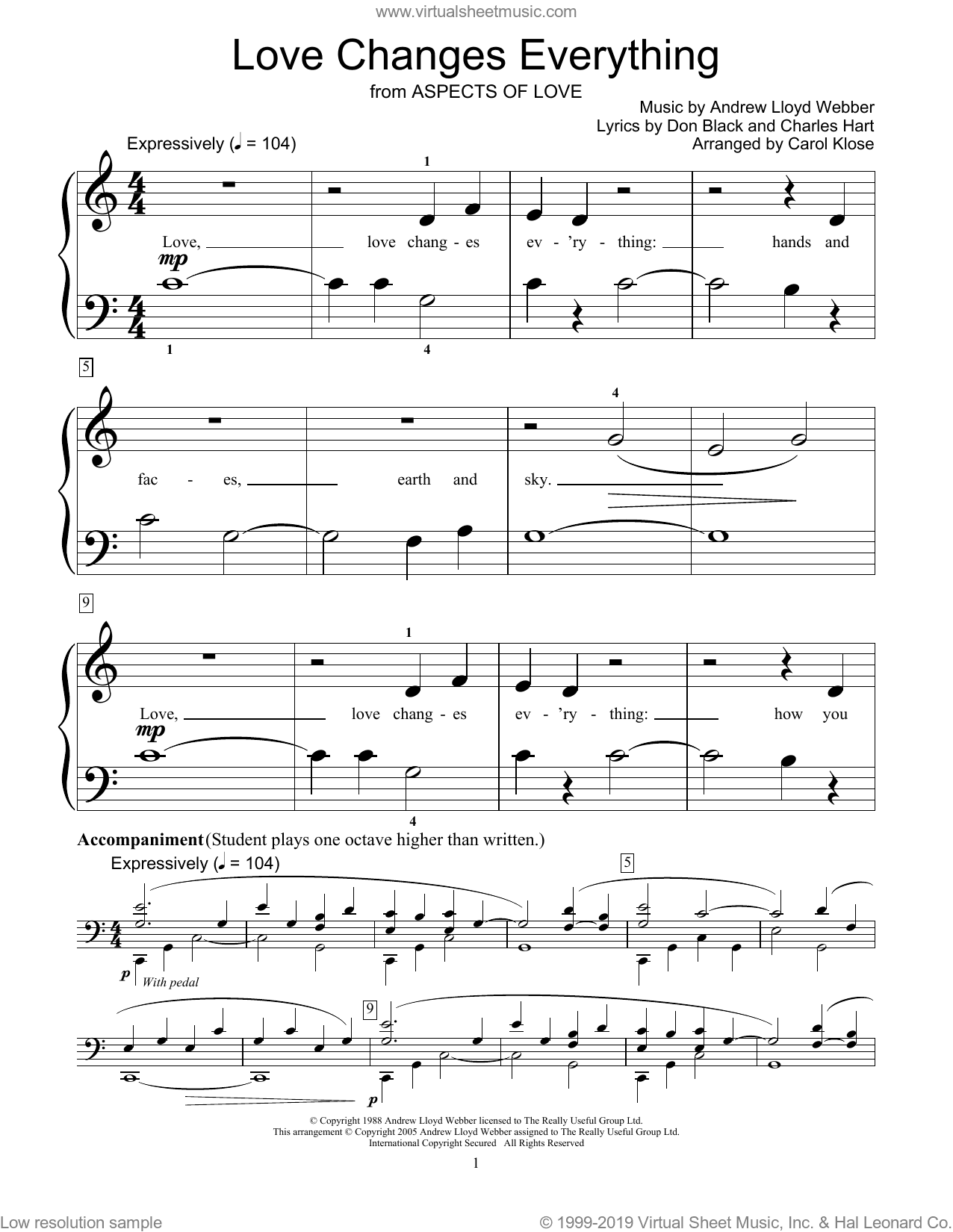 Love Changes Everything (from Aspects Of Love) (arr. Carol Klose)