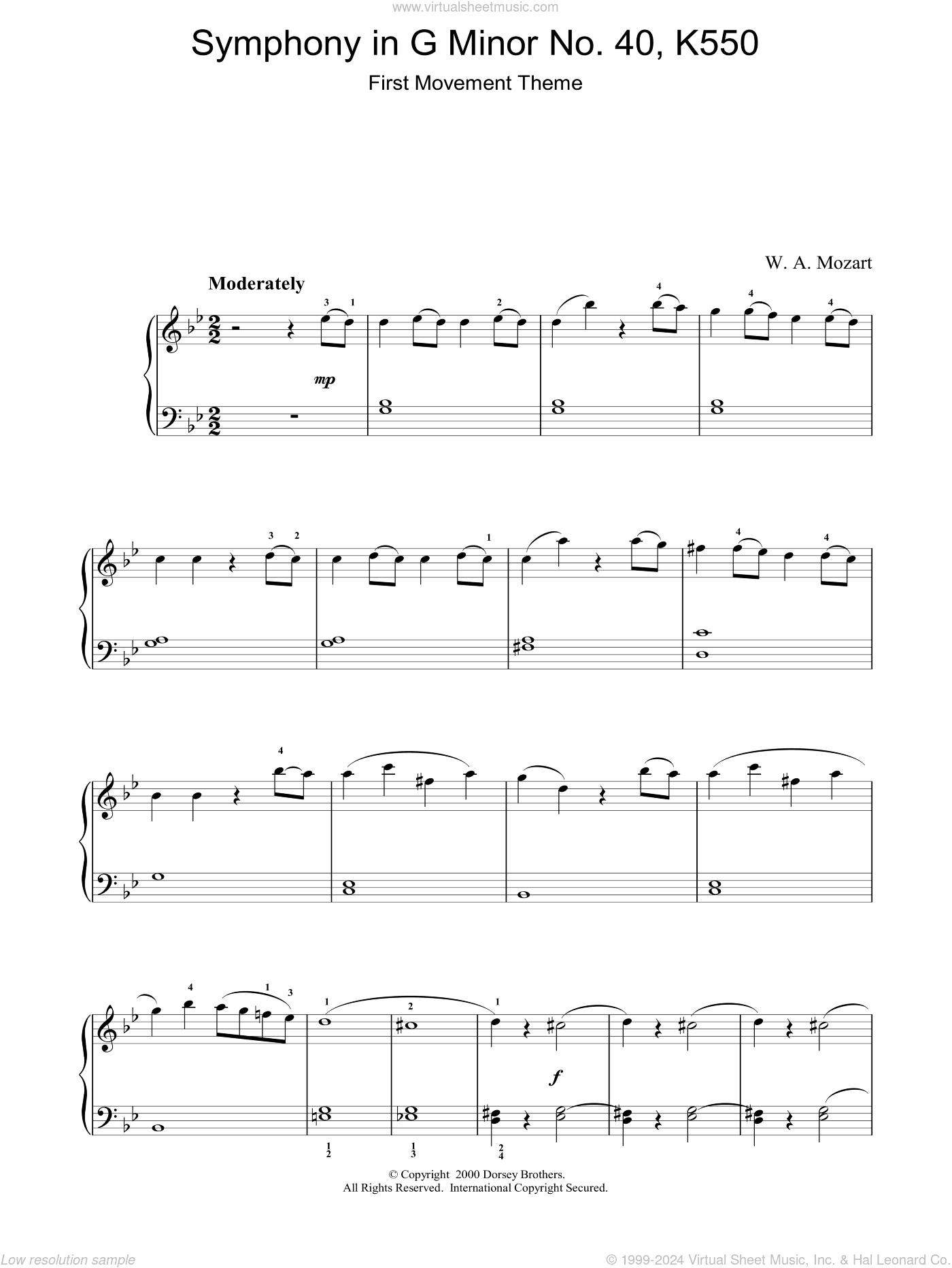 First Movement Theme from Symphony in G Minor No.40 K550