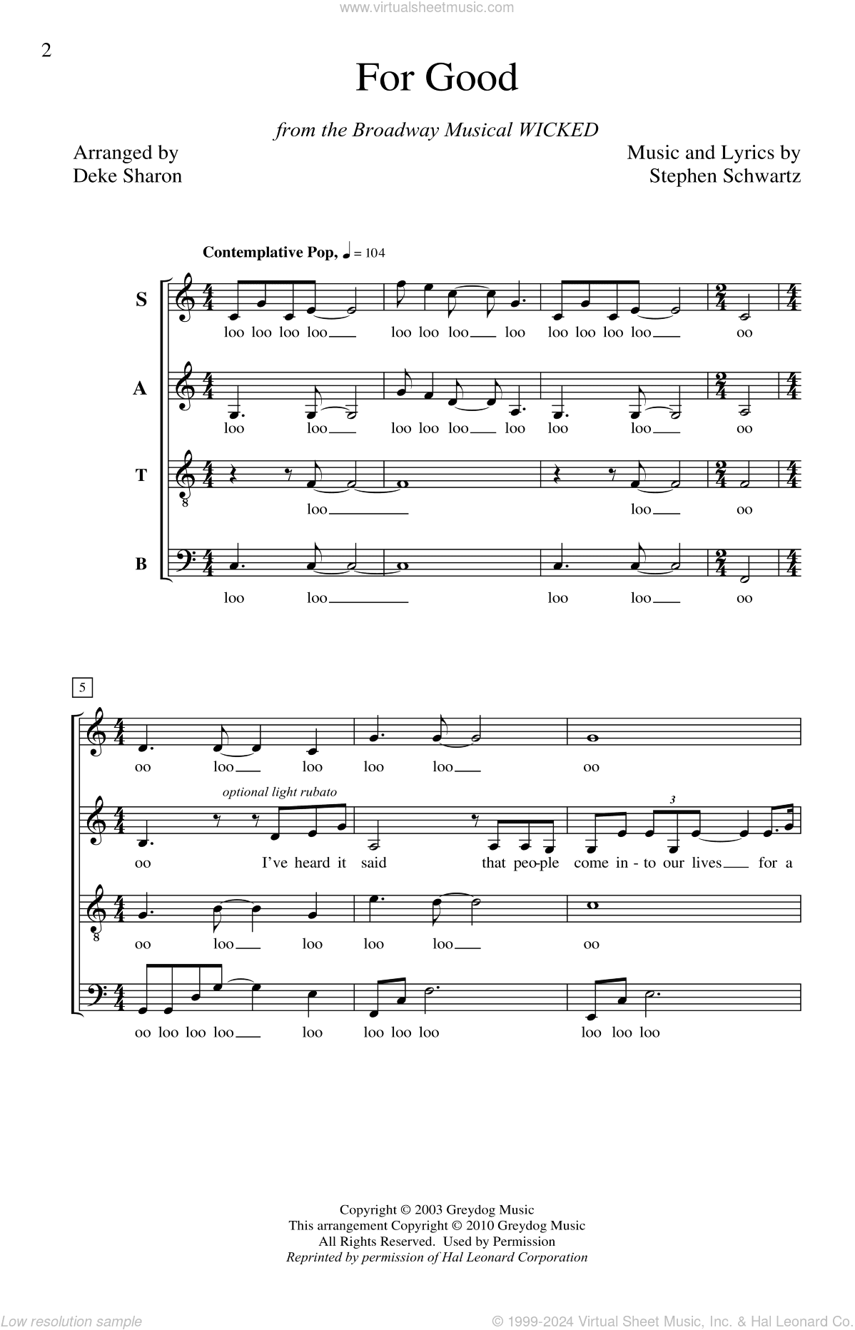 For Good (from Wicked) (arr. Deke Sharon)