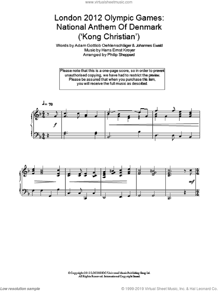 London 2012 Olympic Games: National Anthem Of Denmark ('Kong Christian')