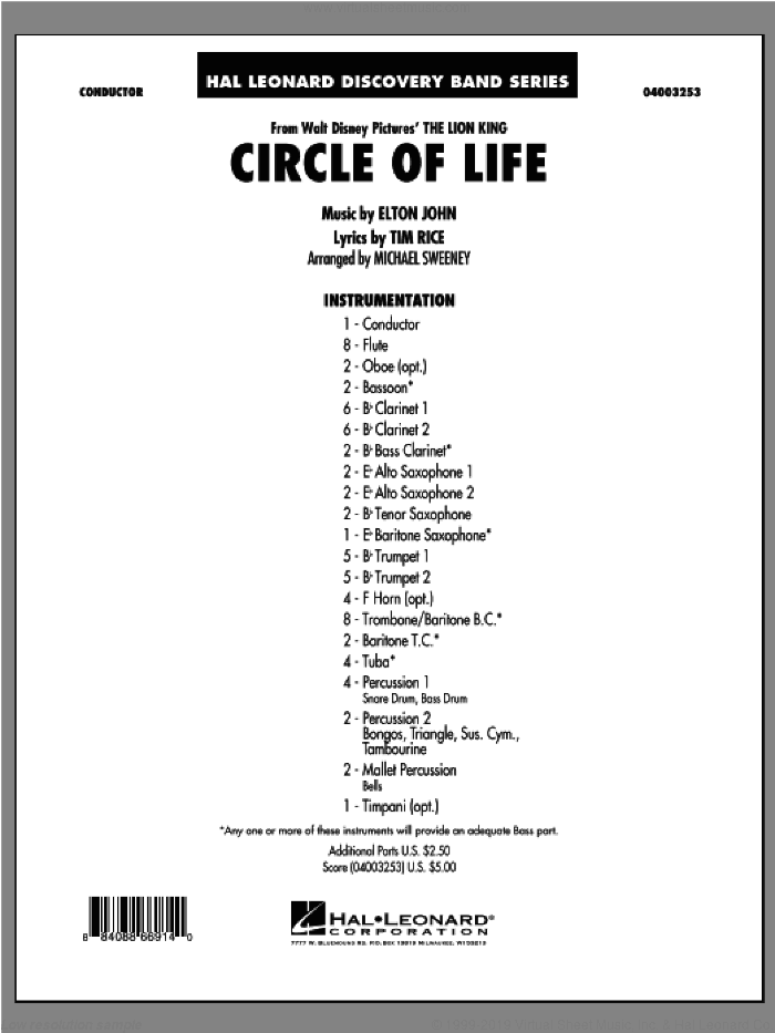 Circle Of Life (from The Lion King) (arr. Michael Sweeney)