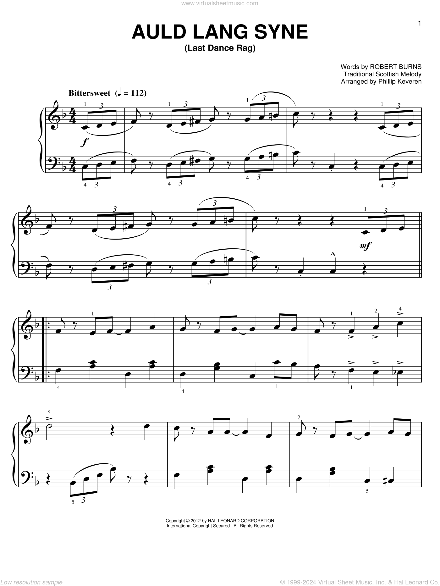 Auld Lang Syne [Ragtime version] (arr. Phillip Keveren)