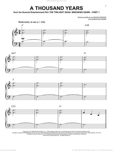 A Thousand Years, (easy)