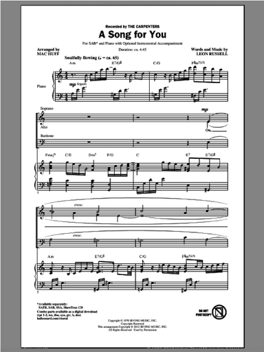 A Song For You (arr. Mac Huff)