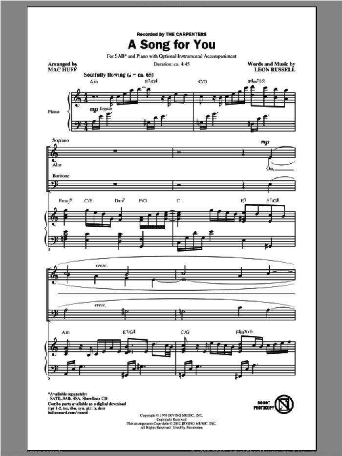 A Song For You (arr. Mac Huff)