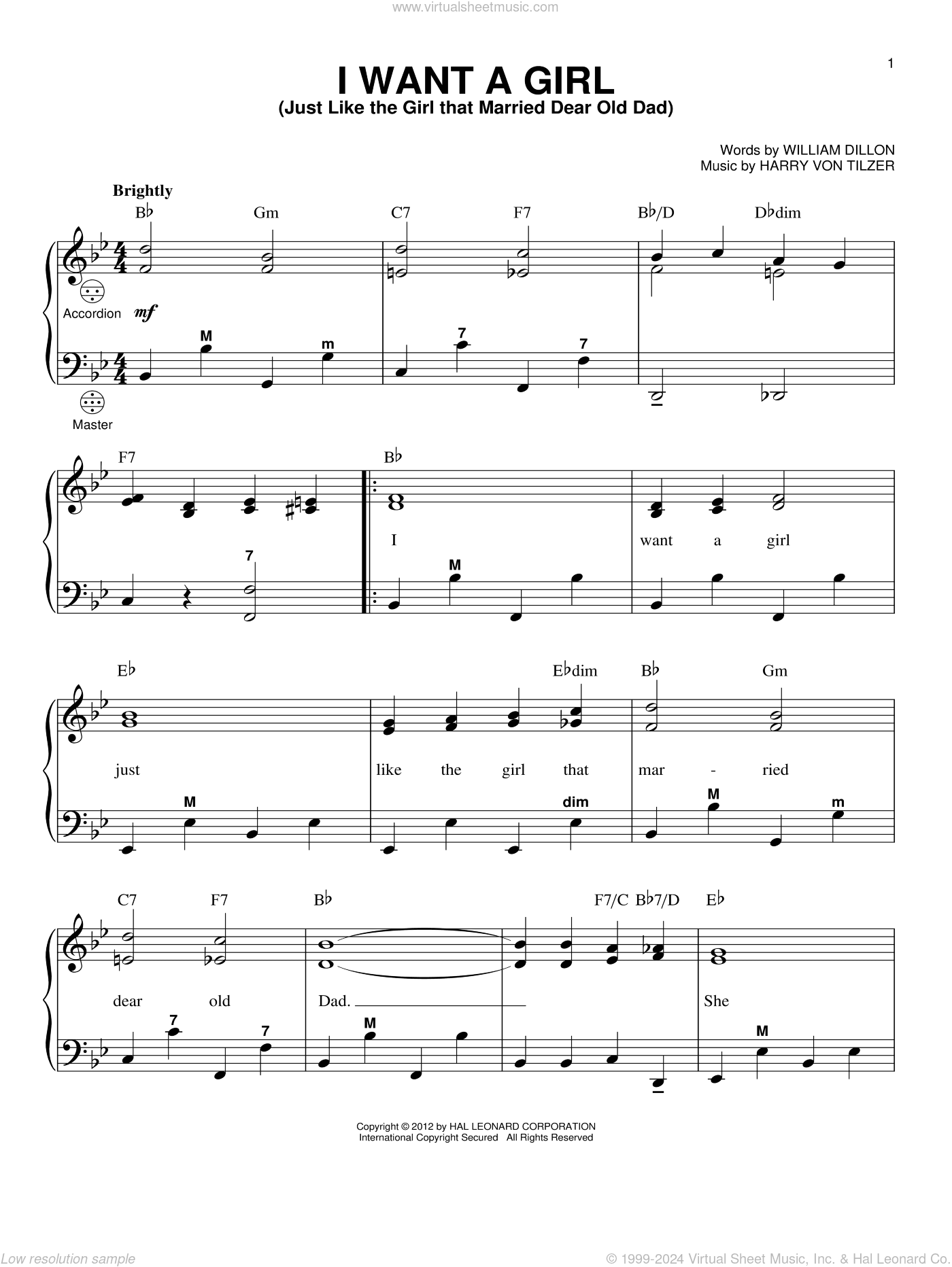I Want A Girl (Just Like The Girl That Married Dear Old Dad) (arr. Gary Meisner)