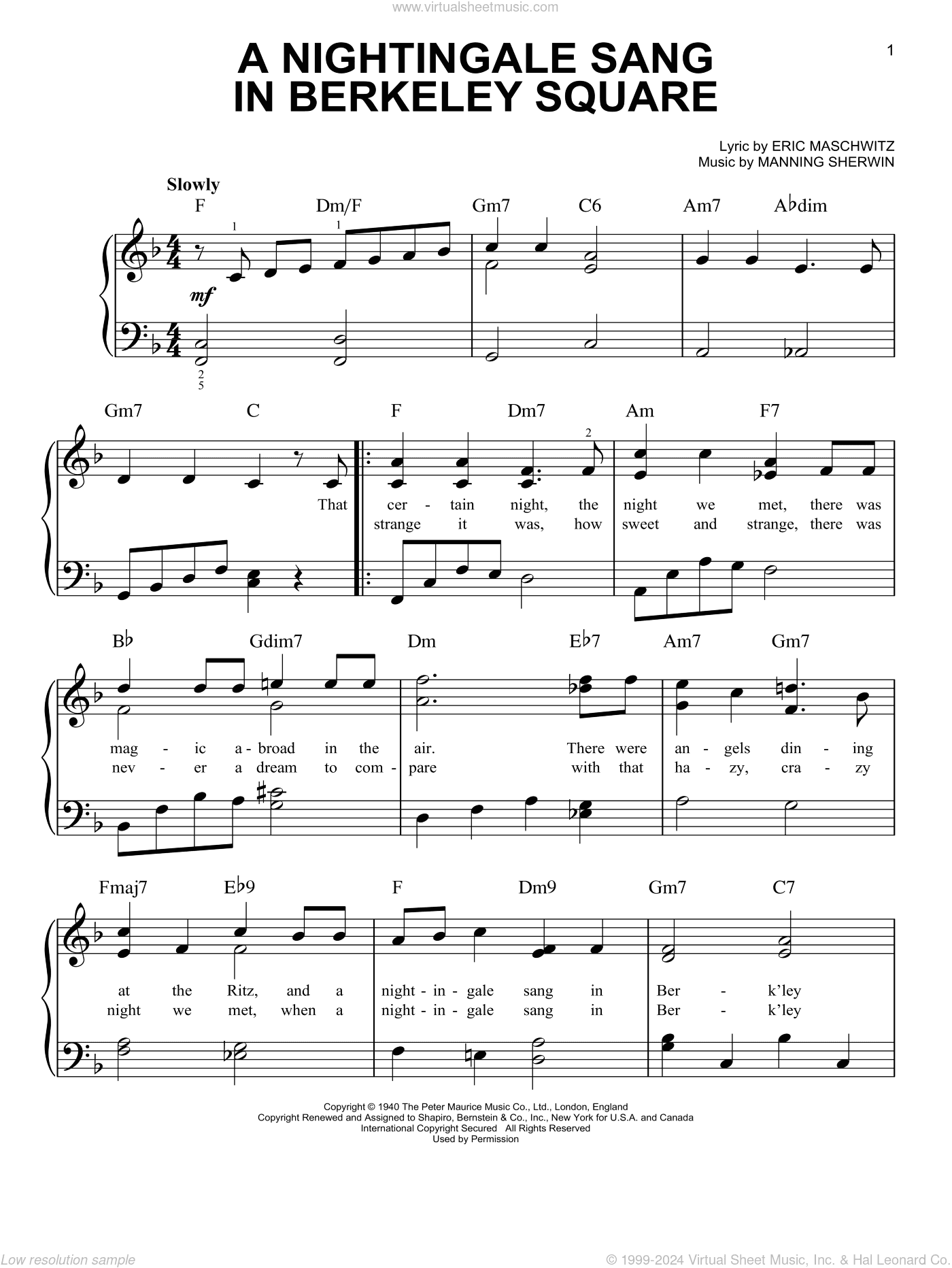 A Nightingale Sang In Berkeley Square, (easy)