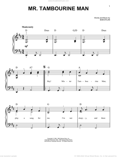 Mr. Tambourine Man, (easy)
