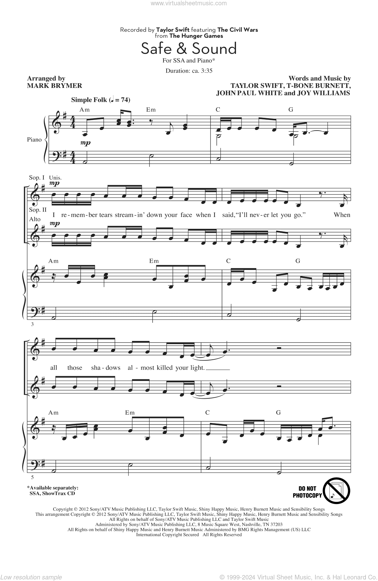Safe and Sound (feat. The Civil Wars) (from The Hunger Games) (arr. Mark Brymer)