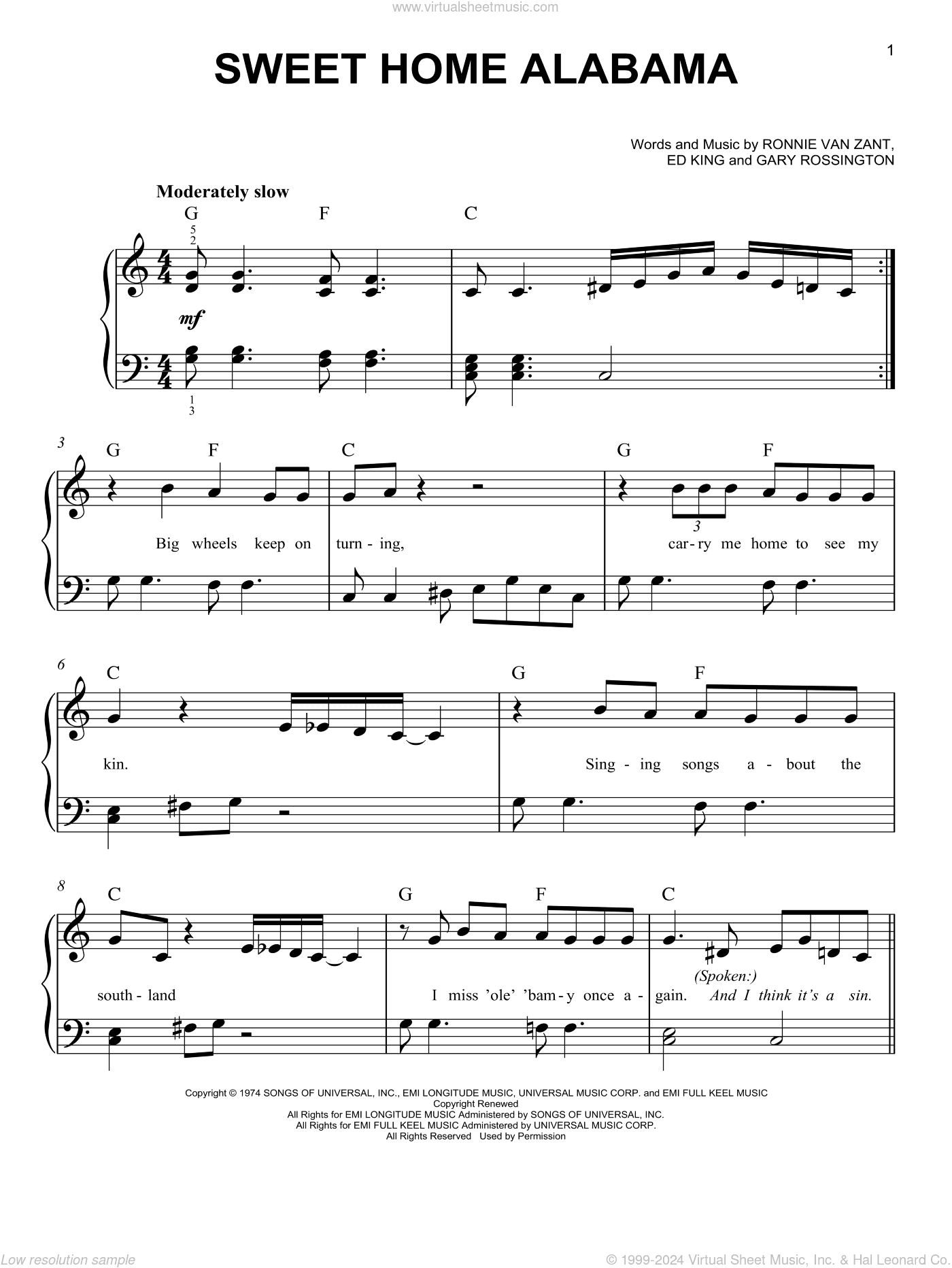 Sweet Home Alabama, (beginner)