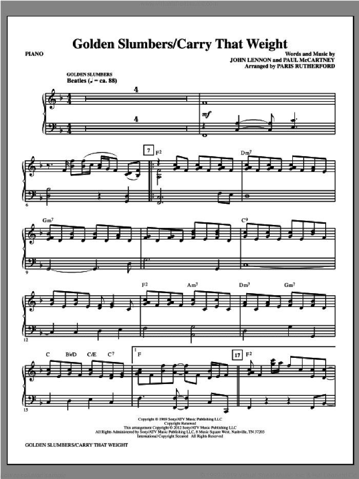 Golden Slumbers/Carry That Weight (complete set of parts)