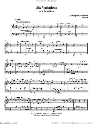 Six Variations On A Swiss Song In F Major, WoO 64
