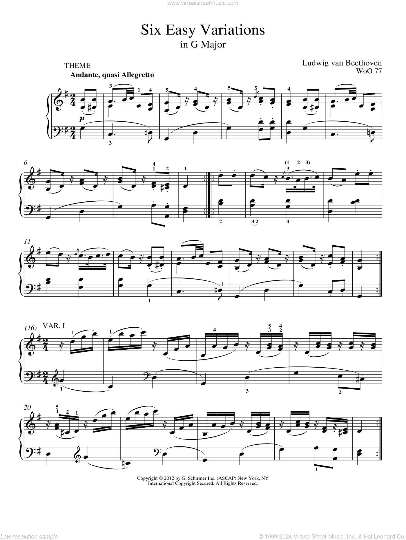 Six Variations In G Major, WoO 77
