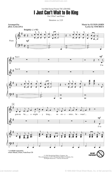 I Just Can't Wait To Be King (arr. Jill Galina) (from The Lion King)