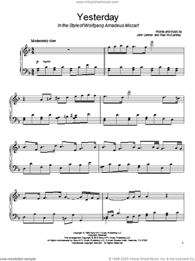 Yesterday (in the style of Wolfgang Amadeus Mozart)