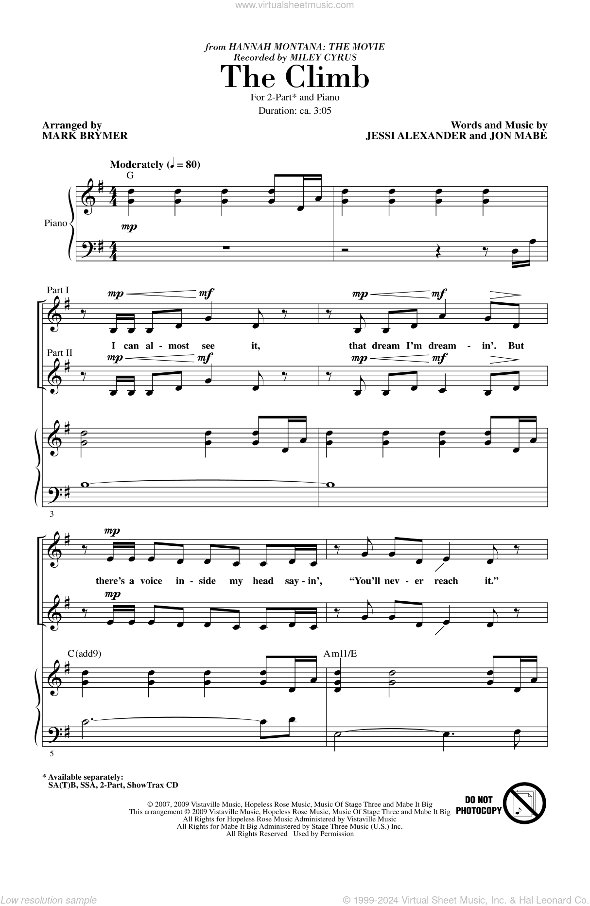 The Climb (from Hannah Montana: The Movie) (arr. Mark Brymer)