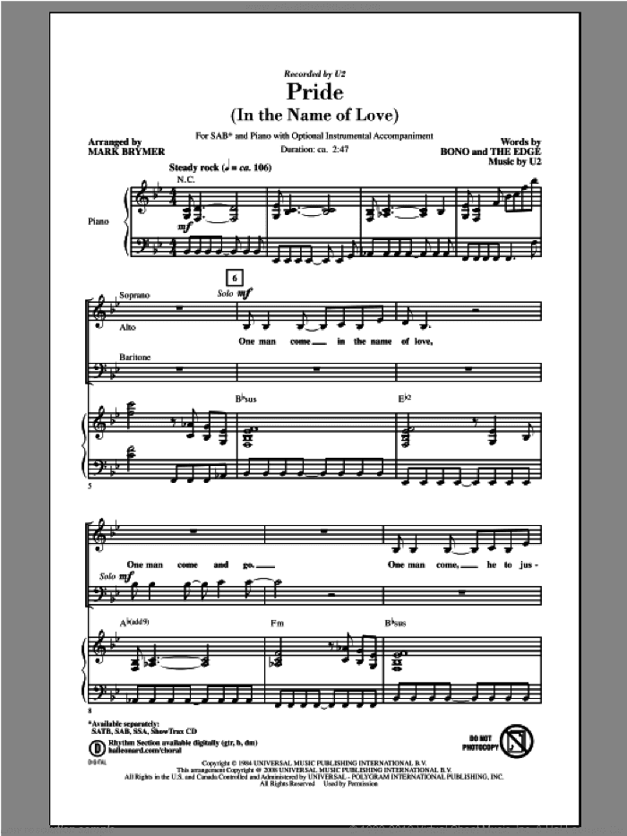 Pride (In The Name Of Love) (arr. Mark Brymer)