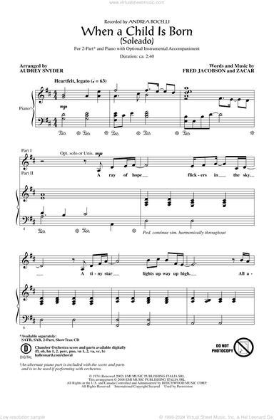 When A Child Is Born (Soleado) (arr. Audrey Snyder)