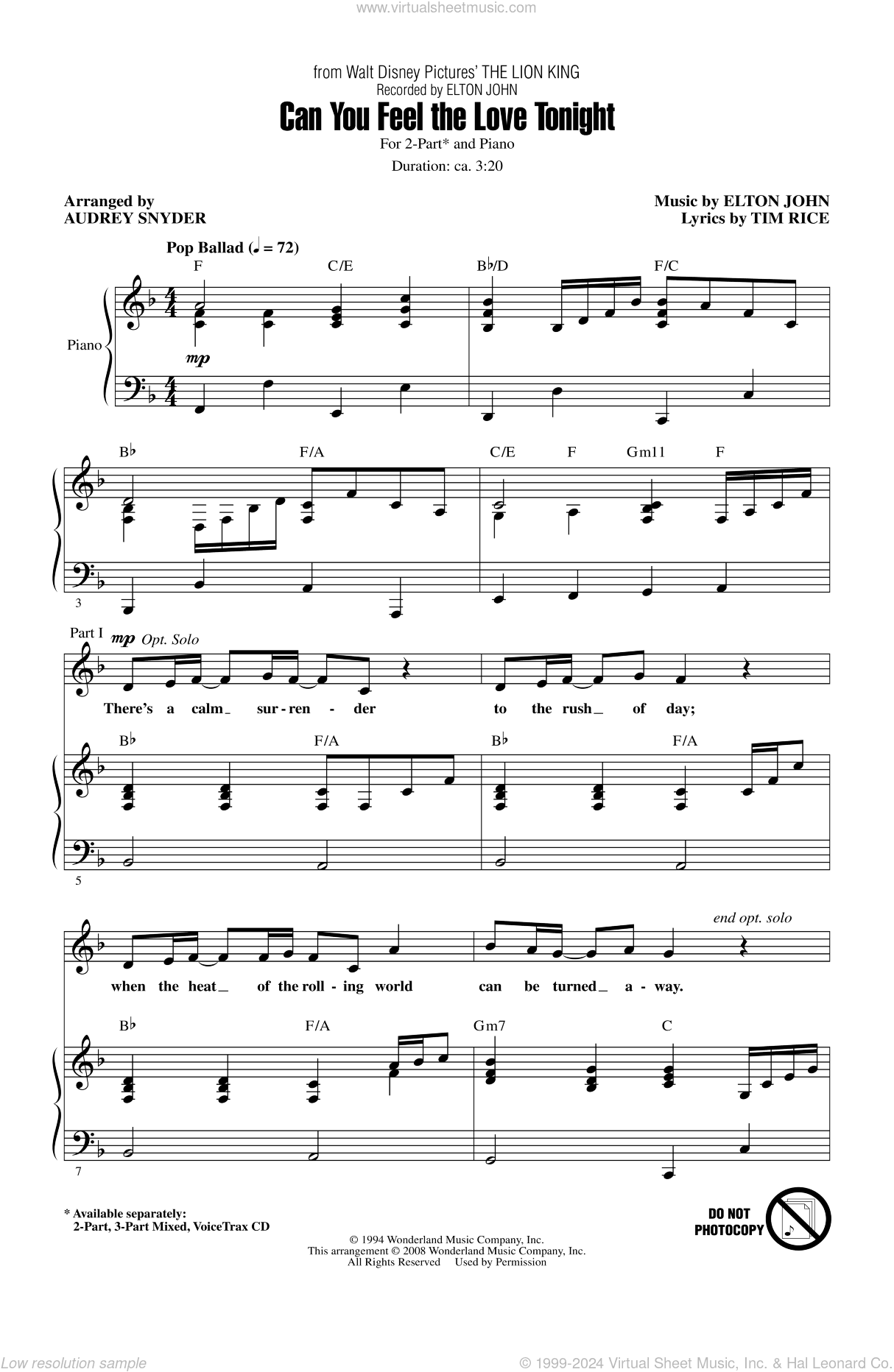 Can You Feel The Love Tonight (from The Lion King) (arr. Audrey Snyder)