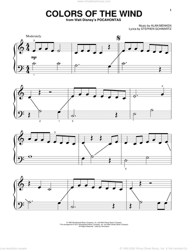 Colors Of The Wind (from Pocahontas), (beginner) (from Pocahontas)