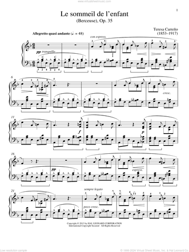 Le sommeil de l'enfant (Berceuse), Op. 35